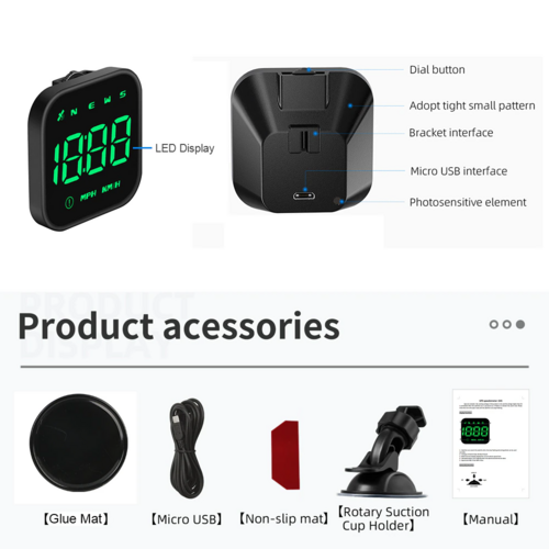 Digital Car HUD GPS Speedometer Head Up Display MPH KMH Compass