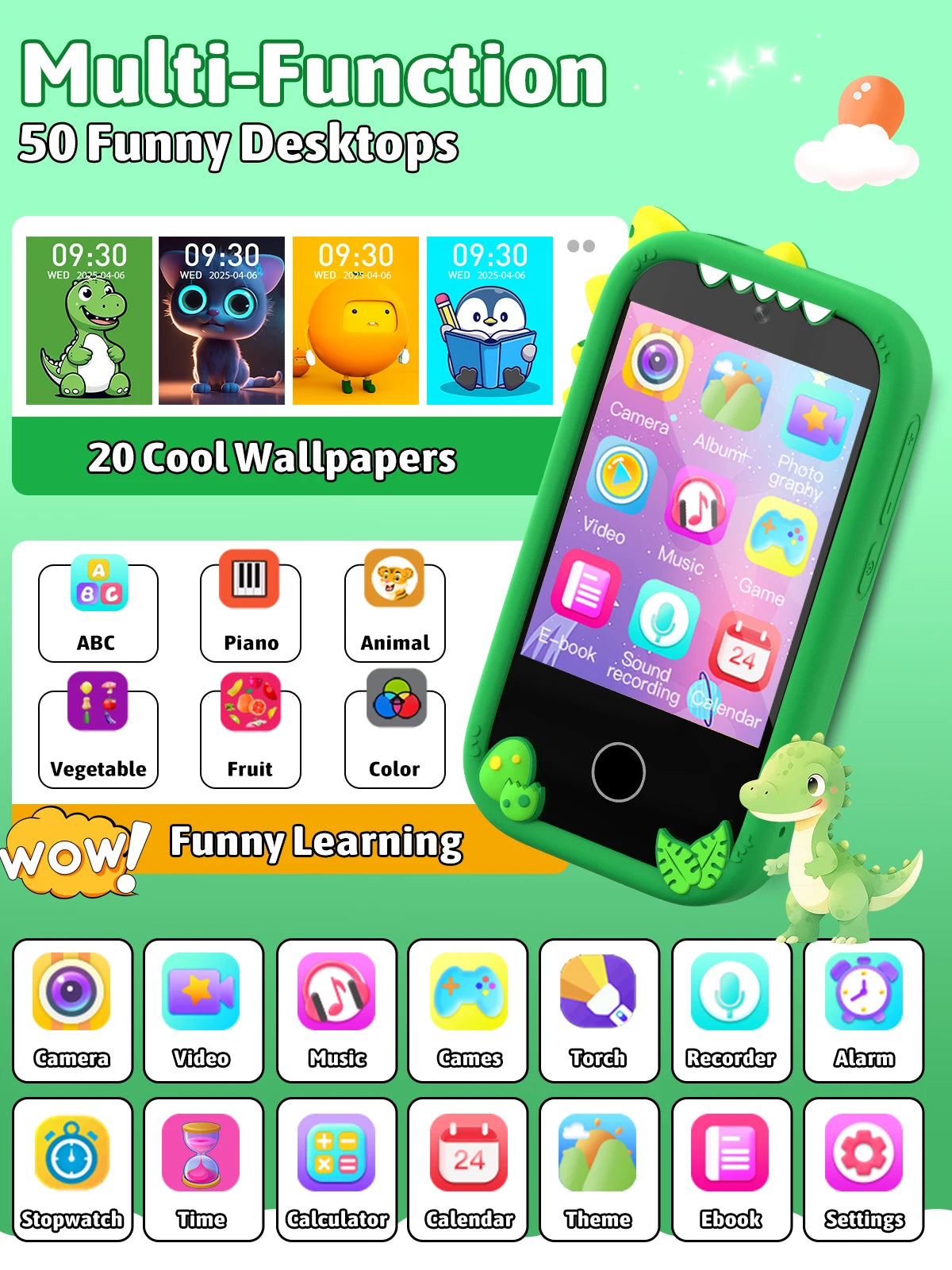 [Kids Smart Phone | Toy] 2.8-inch High-definition Kids Smart Phone Toy | Puzzle Games, Storybooks, Video Recording, Music Player