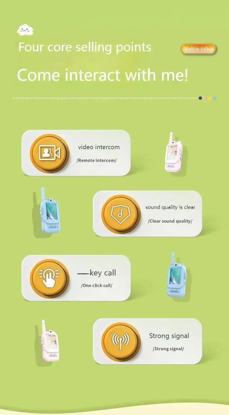 Kids Video Walkie Talkie with 2" HD Screen USB-C Rechargeable One-Click HD Call Intercom For Children Gadgets Technology Gift