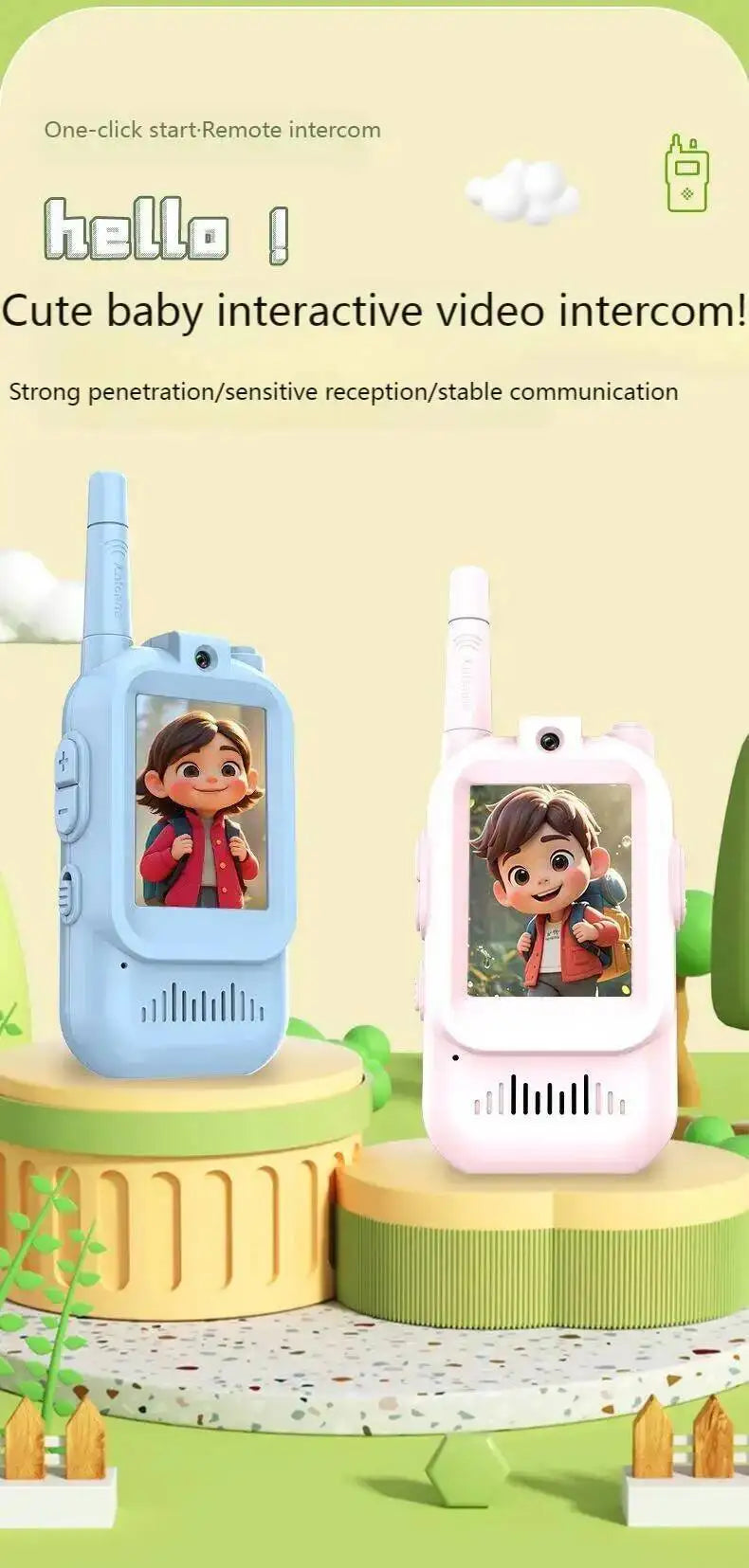 Kids Video Walkie Talkie with 2" HD Screen USB-C Rechargeable One-Click HD Call Intercom For Children Gadgets Technology Gift