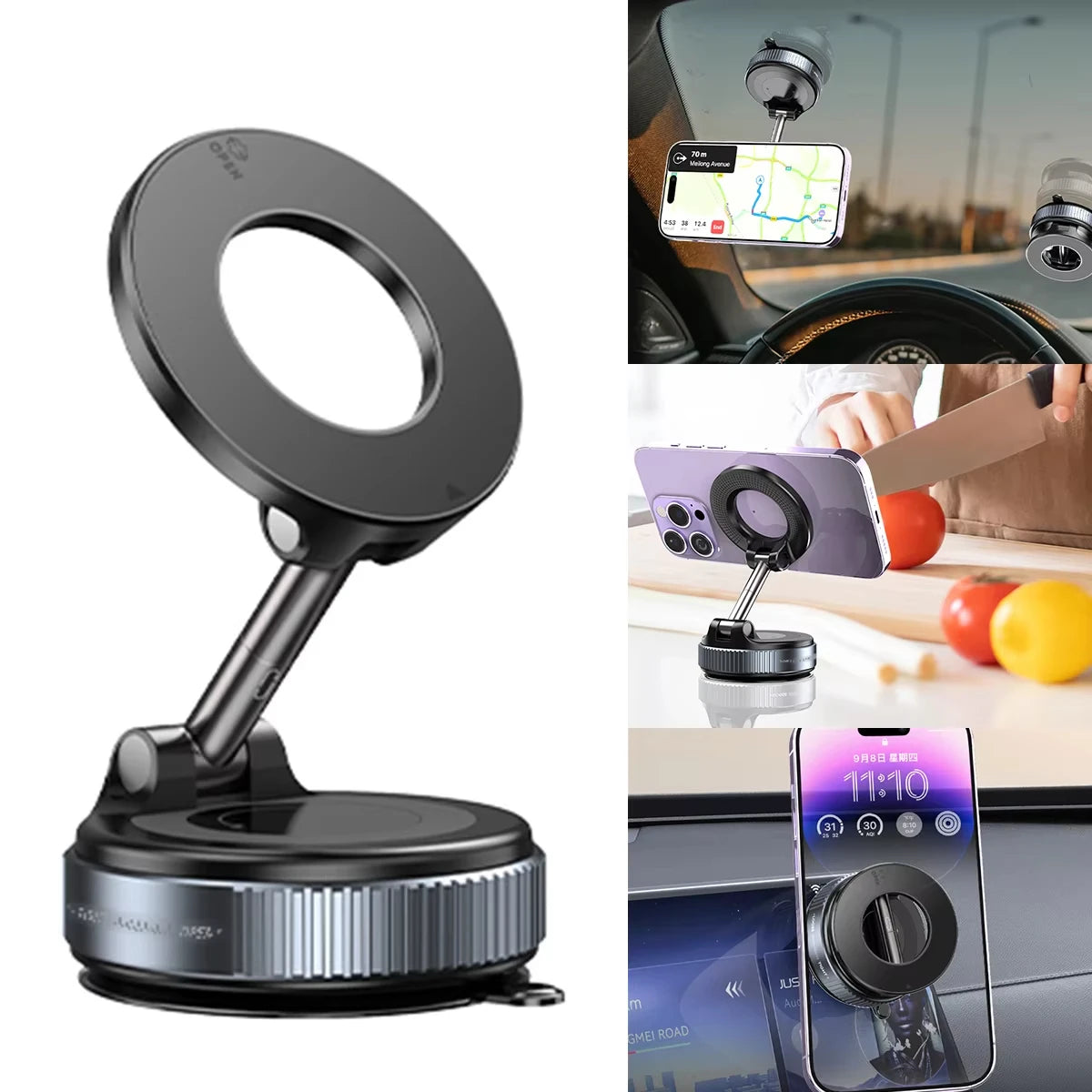 Car Phone Magnetic Stand Mechanical Vacuum Suction Cup Rotate 360° Magnetic Adsorption Bracket Navigation Universal Holder