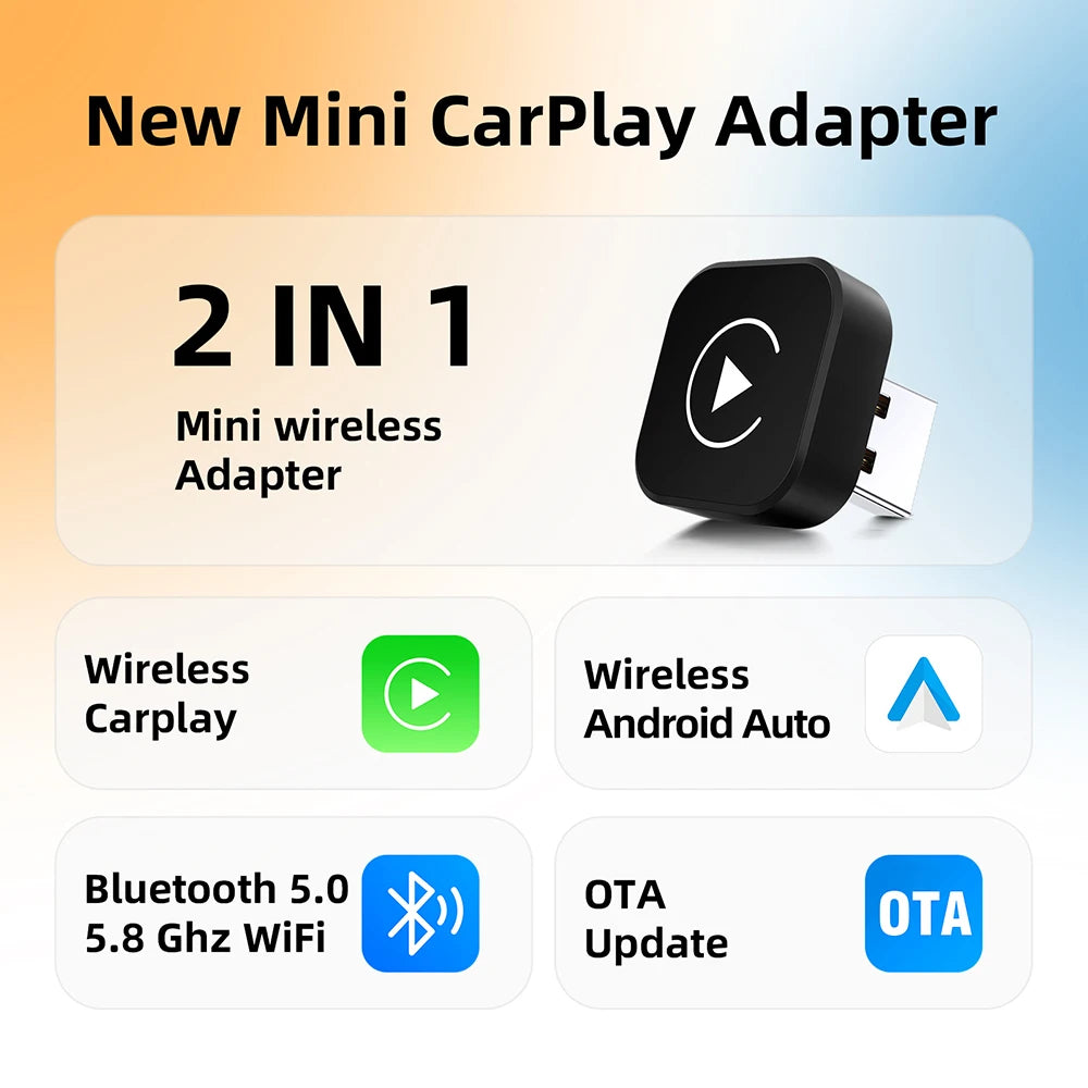 Carplay Wireless Adapter Android Auto 2in 1 Smart Dongle 2025 5G WIFI For iphone Android Phone For Volvo Benz Mg Kia Chery VW