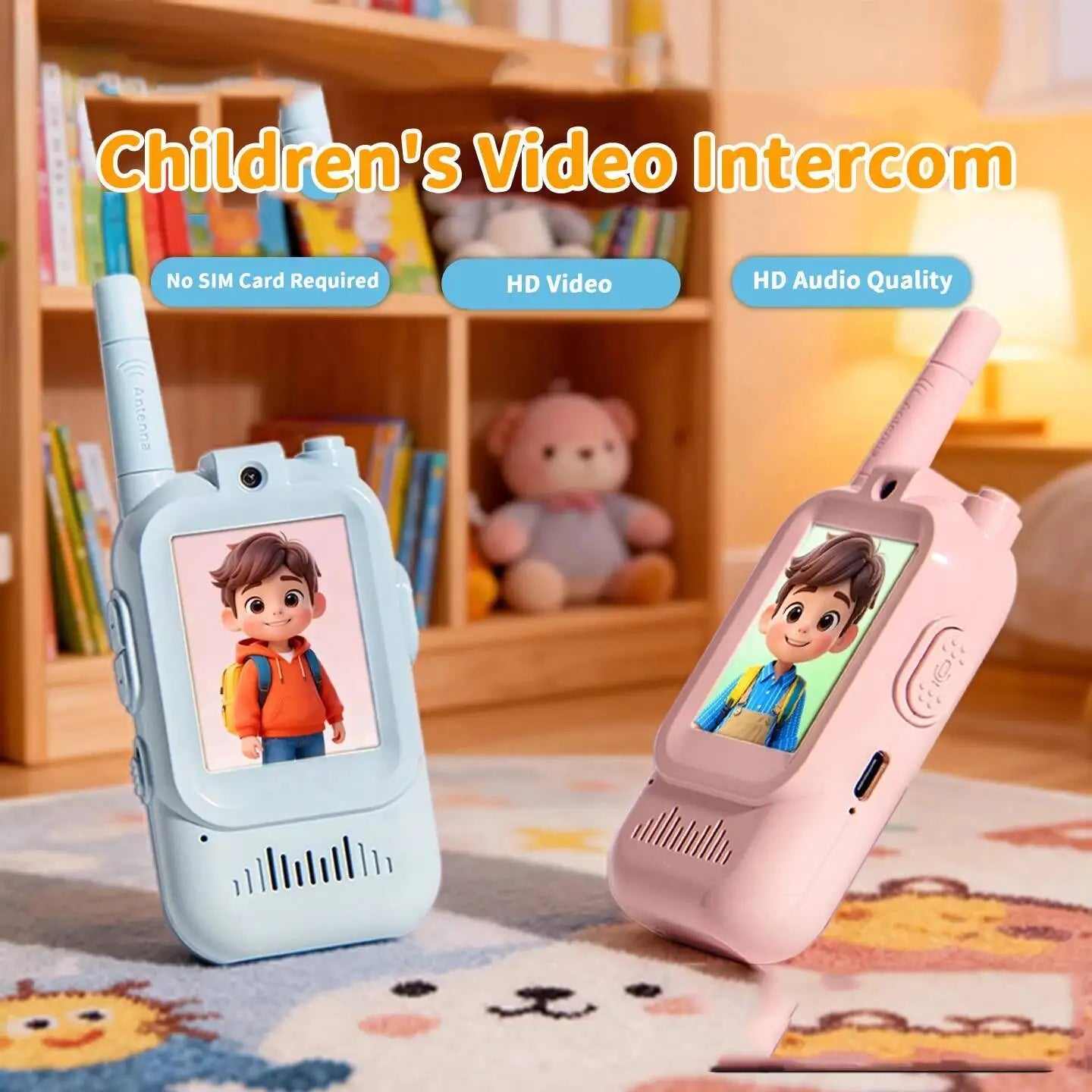 Kids Video Walkie Talkie with 2" HD Screen USB-C Rechargeable One-Click HD Call Intercom For Children Gadgets Technology Gift